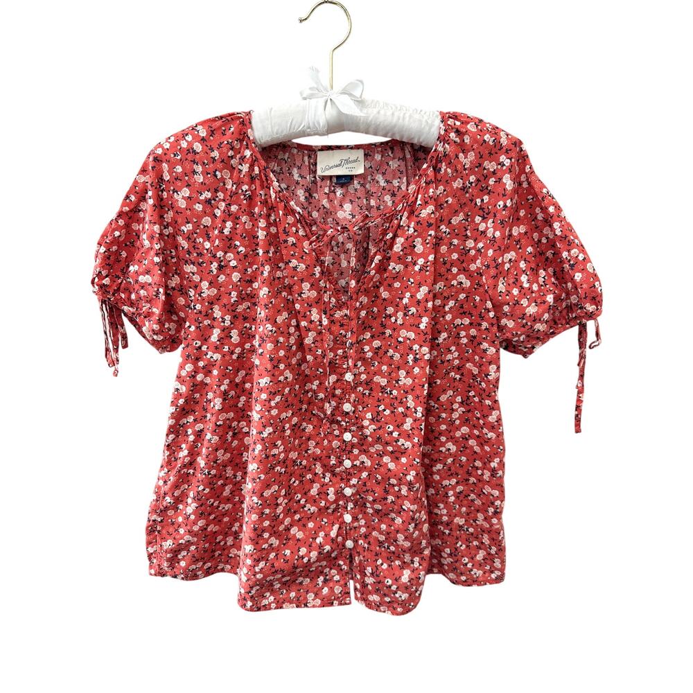 UNIVERSAL THREAD | Red Floral Cotton Blouse Top | Small